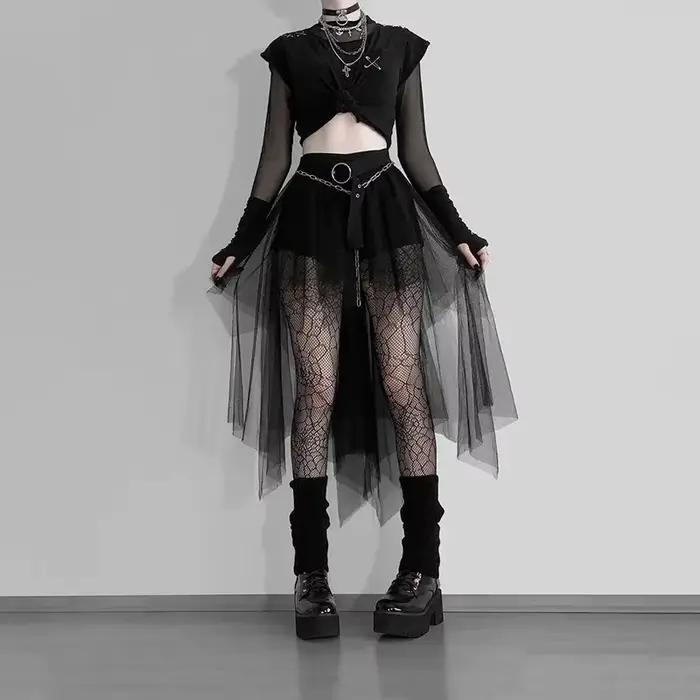 Jupe irrégulière taille haute en fil de filet pour femmes