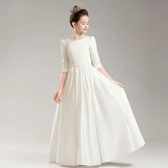 Robe de princesse élégante pour filles, robes de soirée pour enfants de 4 à 12 ans, vêtements blancs à manches longues pour spectacle de Piano
