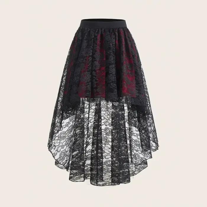 Grande taille gothique élégant femmes jupe dentelle avant court dos longue mode ourlet irrégulier taille haute femme vacances mode jupes