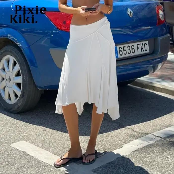 PixieKiki – jupes mi-longues élégantes et irrégulières pour femmes, jupe blanche fluide à taille basse, P77-CG28