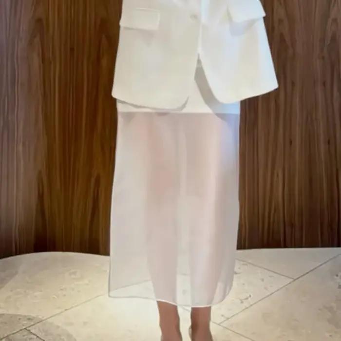 Femmes transparent taille haute jupe été décontracté Sexy longue