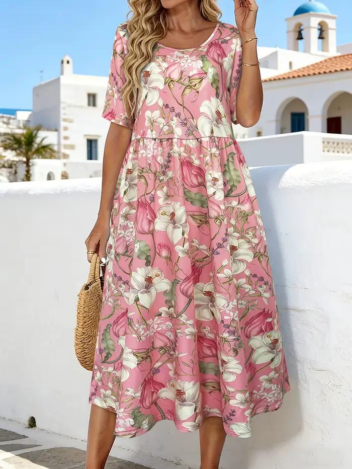 Robe mi-longue à imprimé floral pour femmes