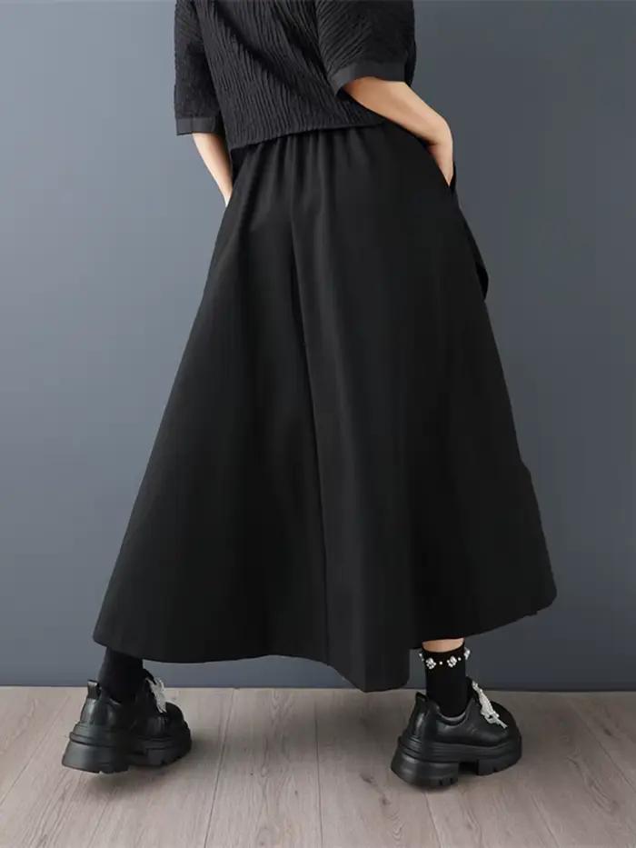 Jupe longue décontractée noire vintage à taille haute avec empiècements plissés pour femme, grande taille, nouvelle collection printemps-été-automne 2026