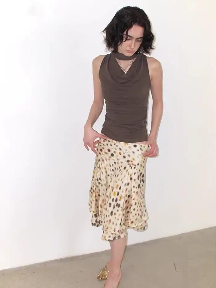 CHEERART Jupe d'été à pois psychédéliques pour femme, jupe trapèze superposée longueur genou, tendances mode 2026