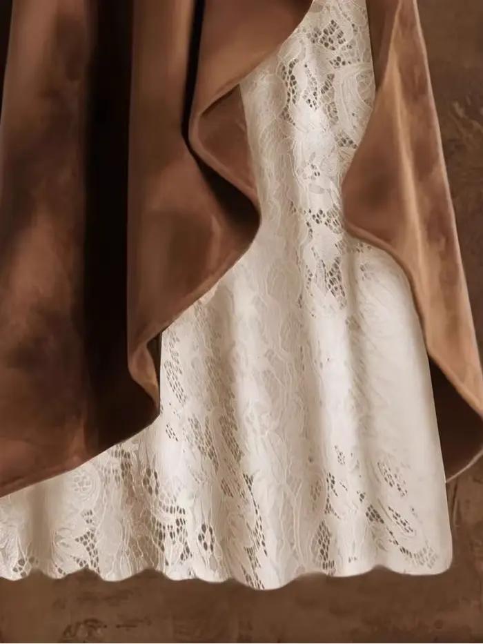 Jupe mi-longue en daim marron pour femme
