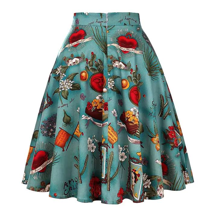 Jupe trapèze mi-longue en coton pour femme, APRIL MODA, style vintage, pin-up, rockabilly, patineuse, école, polyvalente, silhouette élégante ```
