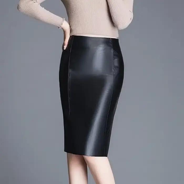 Jupe mi-longue en peau de mouton pour femme