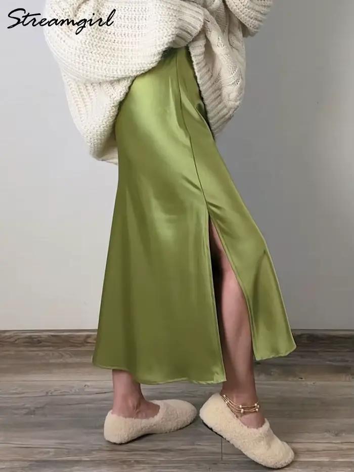 Jupes midi en satin pour femmes