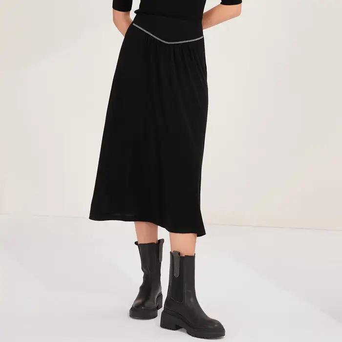 Femmes 100% laine jupe fluide ceinture élastique décontracté a-ligne Style