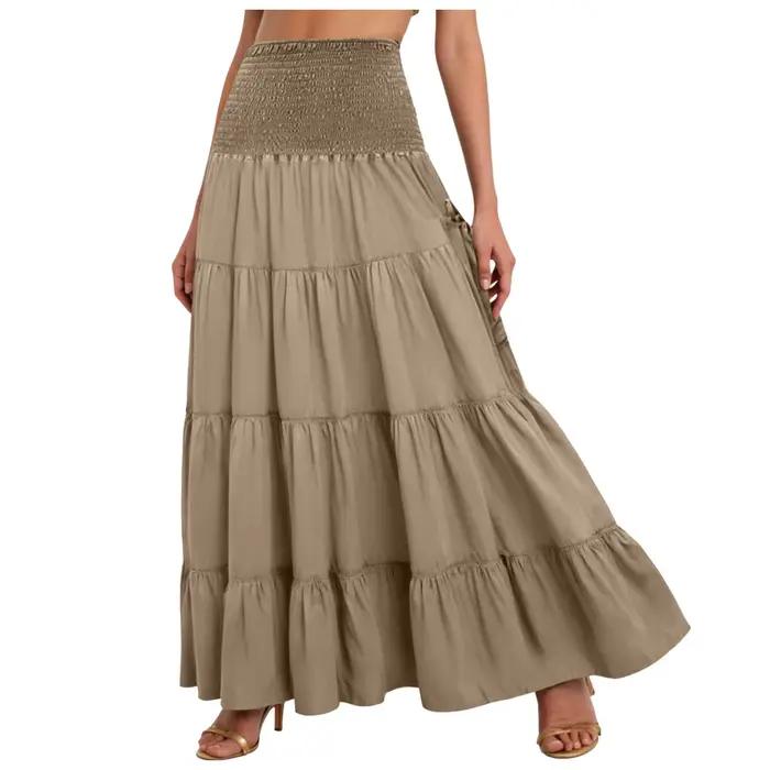 Boho fée jupes femmes à plusieurs niveaux Convertible robe bustier avec poches Vintage Hippie gitane a-ligne Maxi jupe polyvalente Sarong
