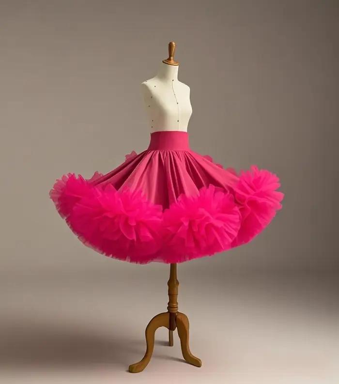 Jupe en Satin Fuchsia longueur genou pour femmes