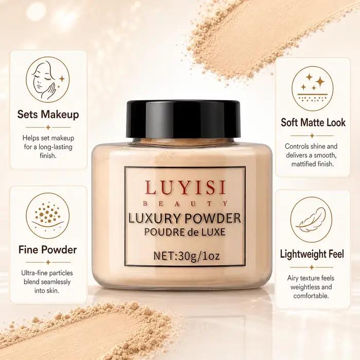 Poudre libre de luxe pour la beauté, poudre de finition et fixatrice pour une peau lisse et mate, poudre visage translucide et légère, longue tenue.