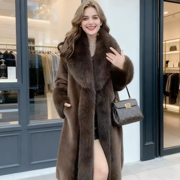 Manteau Long en fausse fourrure pour femme, épais et chaud, col rabattu, Streetwear Y2k, vêtements d'extérieur blancs, vestes élégantes en fourrure, automne hiver