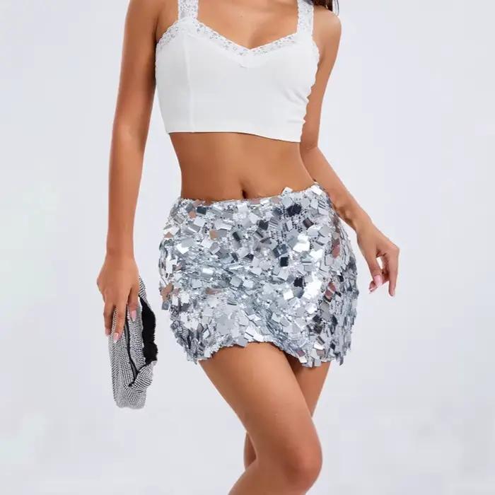 Mini-jupe sexy à sequins pour femme