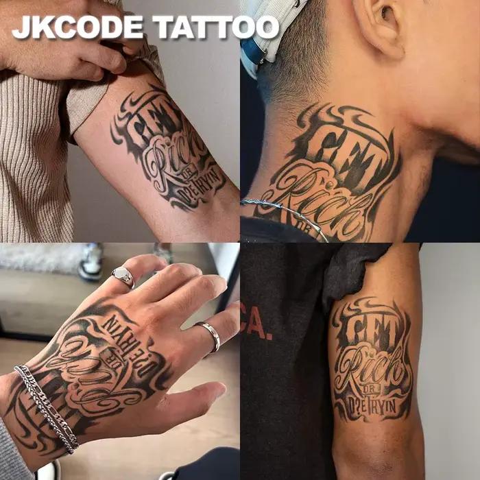 Tatouage semi-permanent |     Tatouages de style hip-hop « Get-Rich-Quick », motifs graffiti, totems porte-bonheur, tatouages pour le cou |     Peinture corporelle imperméable unisexe, tatouages tempo