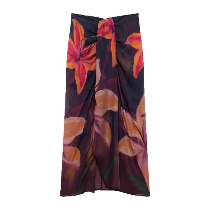 Jupe mi-longue simple et tendance à imprimé floral