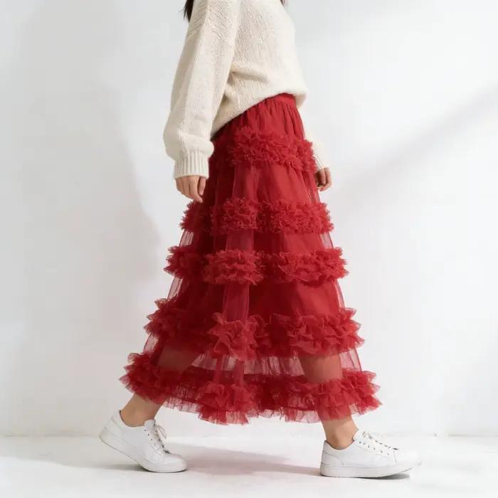 Jupe tutu en maille à volants pour femme