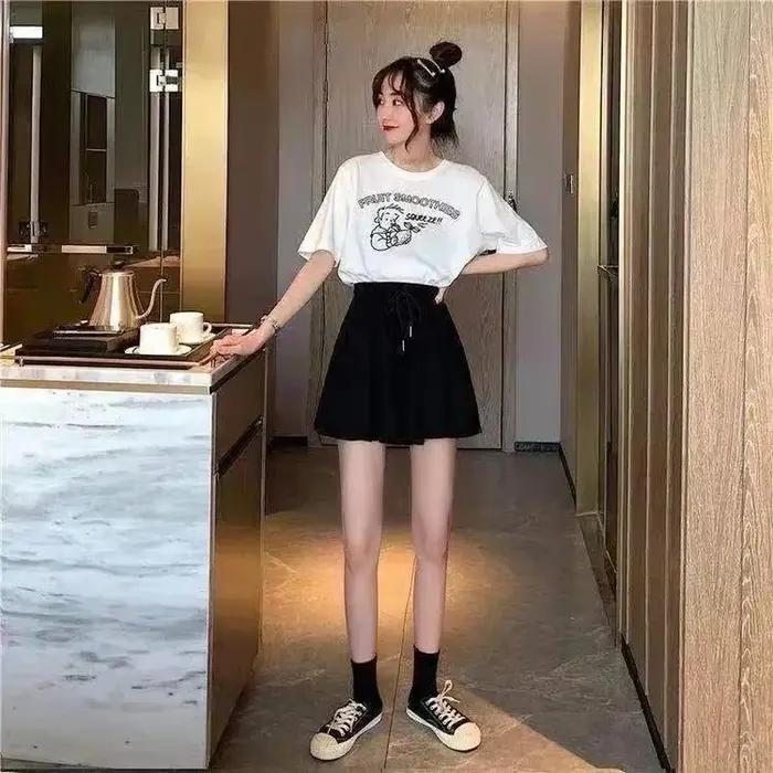 Jupe courte taille haute élastique pour femme