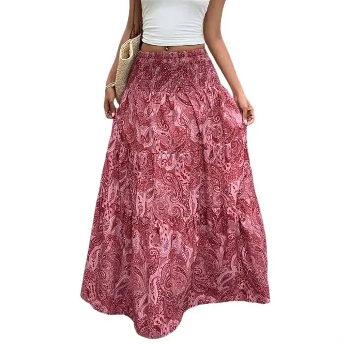 Jupe longue taille haute imprimée style bohème