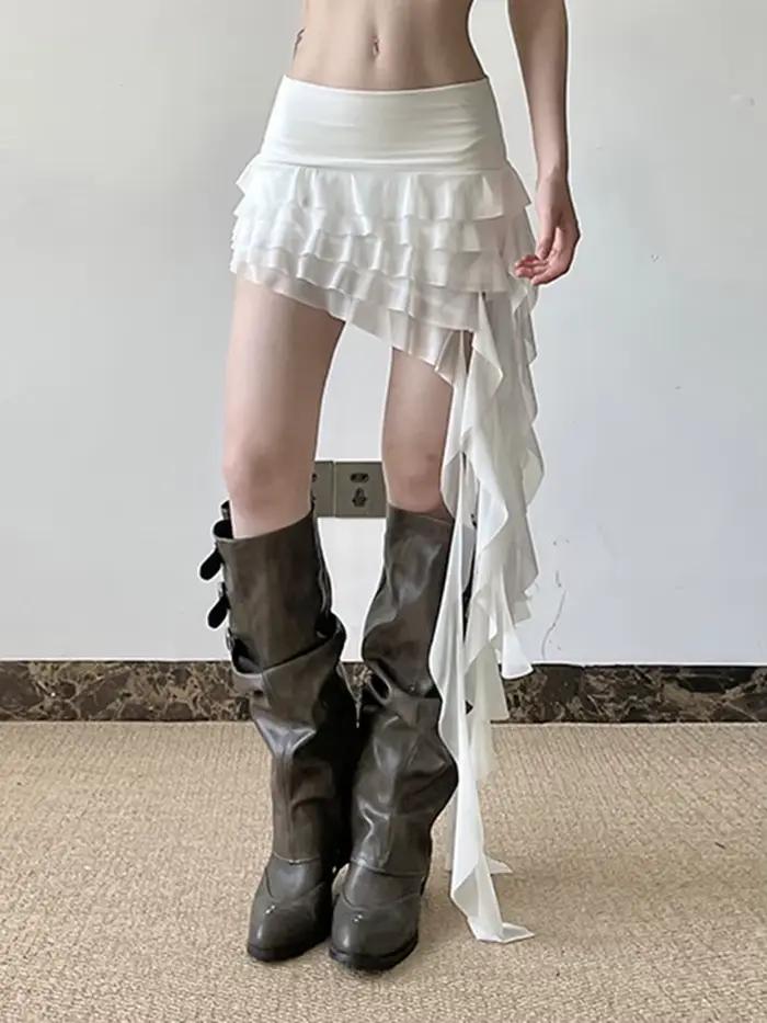 Zoki volants Sexy maille Y2K jupes femmes mince Streetwear Vintage taille haute Mini jupe Harajuku rétro conception