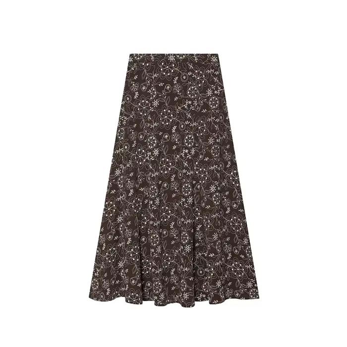 Jupe midi pour femme à broderie florale