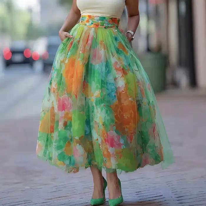 Jupe midi en tulle à imprimé floral