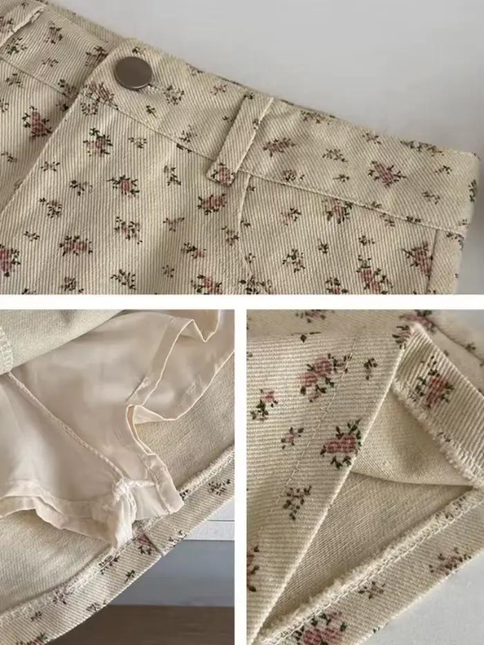 Mini jupe trapèze en denim à fleurs pour femmes