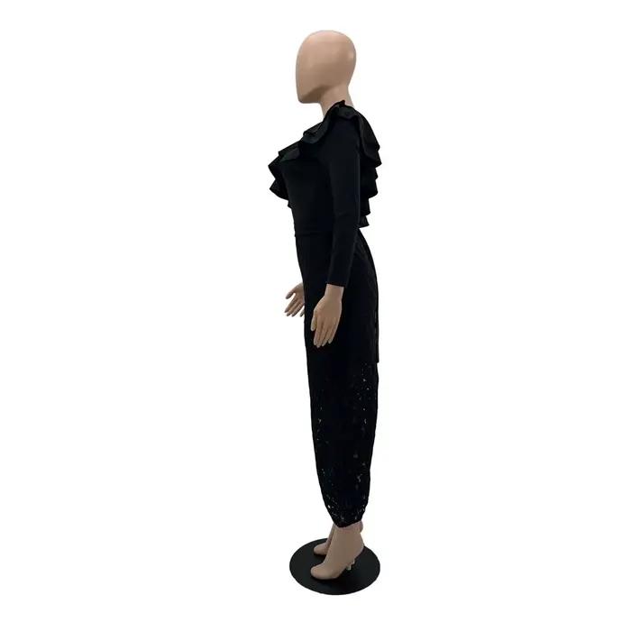 Robe longue sexy en dentelle à volants irréguliers pour femme