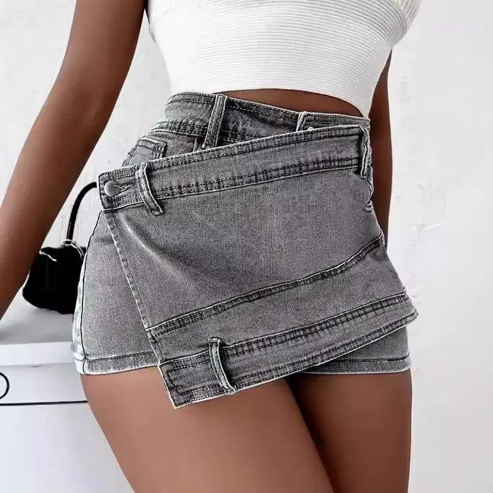 Jupe-short en jean délavé vintage pour femme