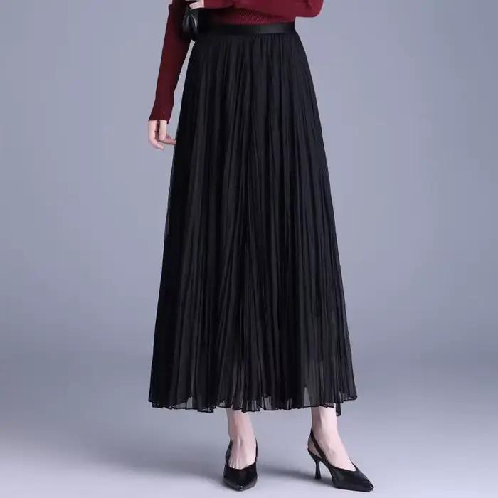 Jupe longue plissée taille haute en gaze violette pour femme
