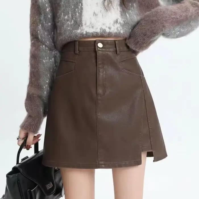 Jupe en cuir jupe courte taille haute jupe femme