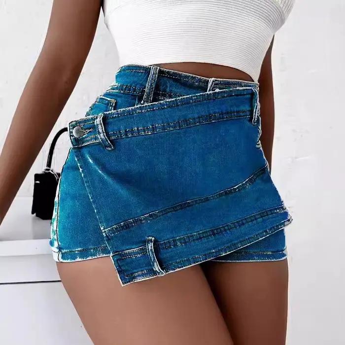 Jupe-short en jean délavé vintage pour femme