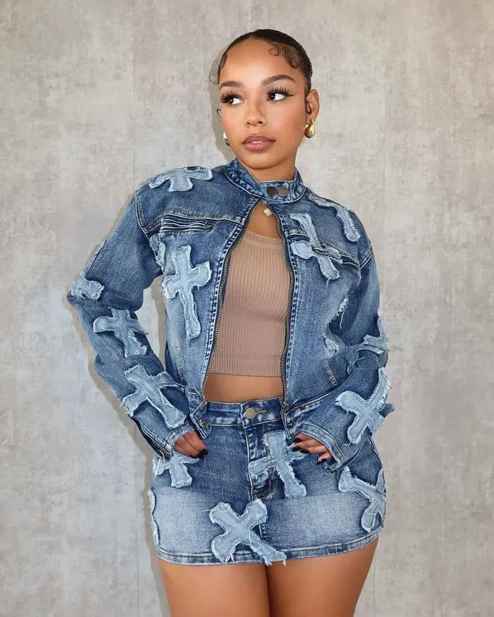 Ensemble jupe en jean pour femmes