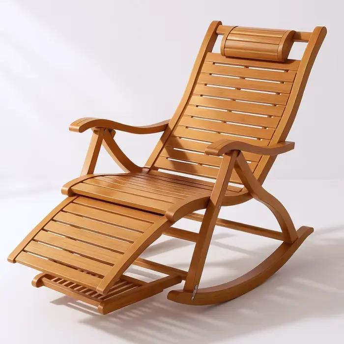 Chaise à bascule en bambou naturel avec pédale de Massage, Chaise longue pliable pour voyage, mobilier d'extérieur, salon, chambre à coucher