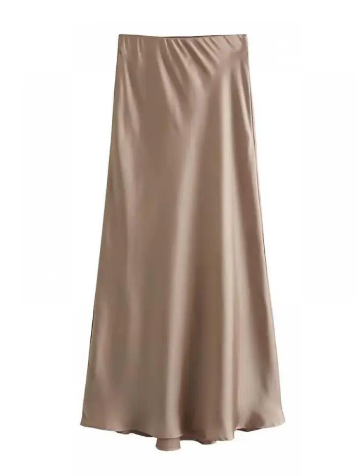 AOSSVIAO 2026 Jupe Midi Plissée en Satin Uni pour Femme
