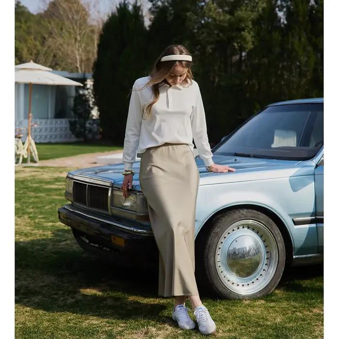 Jupe en satin haute qualité pour femme printemps été élégante confortable mi-mollet tricoté coton rayonne élasthanne ligne simple ocassions sociales professionnelles