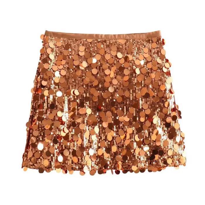 Jupe Mini à Sequins Taille Haute Tendance Polyester Asymétrique pour Festivals de Musique Carnavals Occasions Spéciales