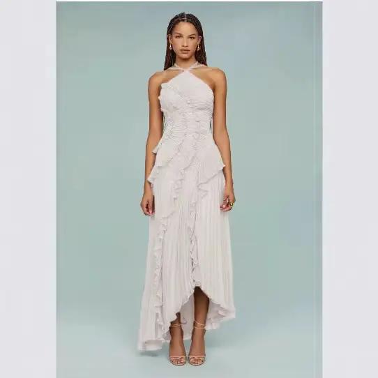 Robe longue asymétrique pour femme avec bretelles