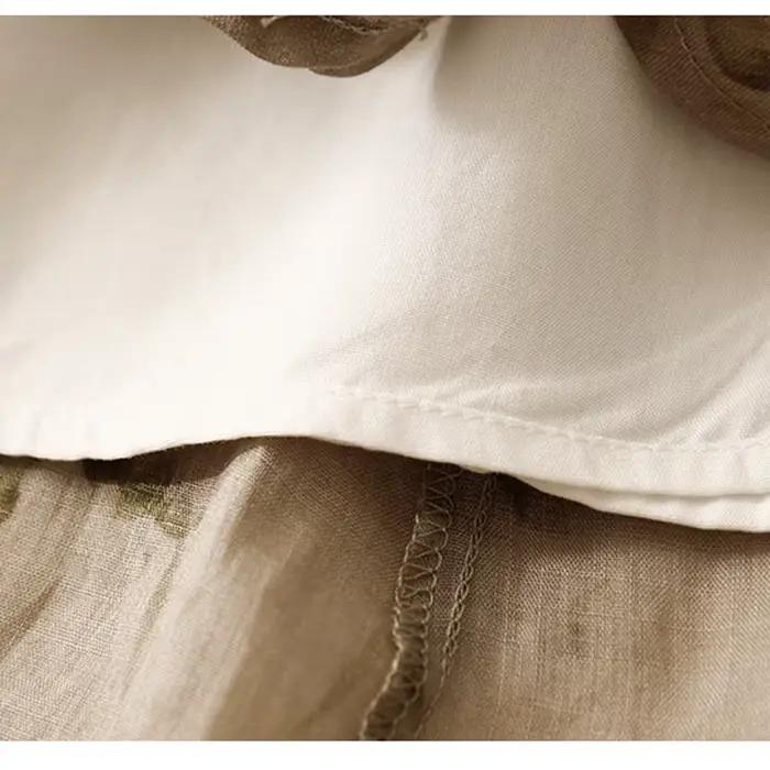 Jupe taille haute imprimée double couche en coton et lin pour femmes