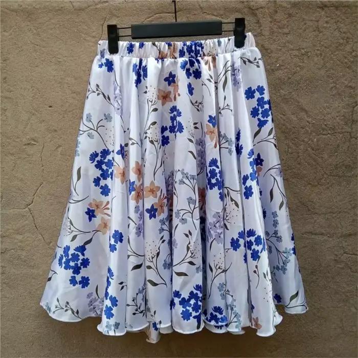 Jupe fine en satin sexy pour femme, imprimé floral, taille haute, coupe ample, longueur 60 cm, collection été-printemps