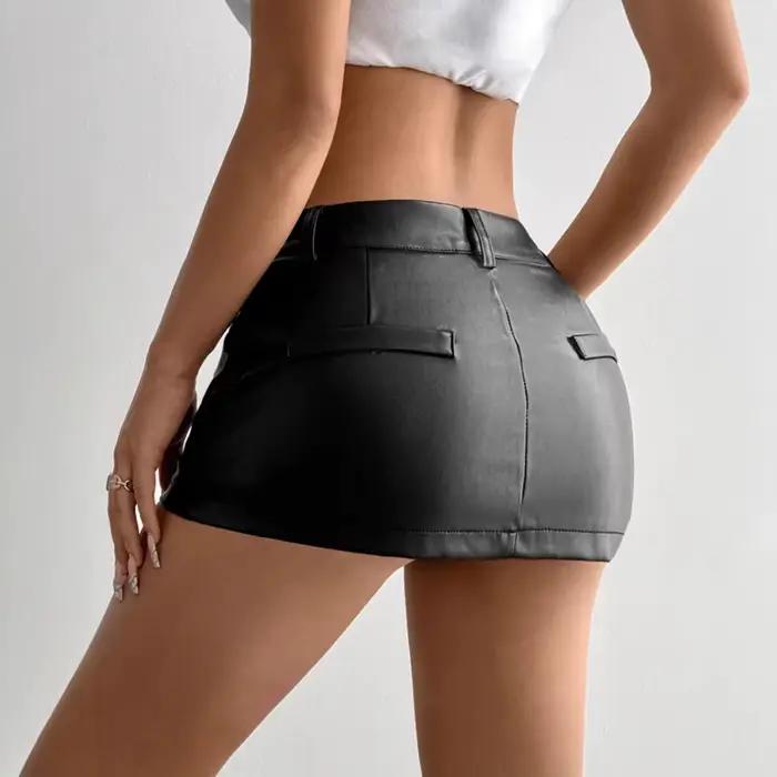 Jupe courte en cuir PU noir pour femme