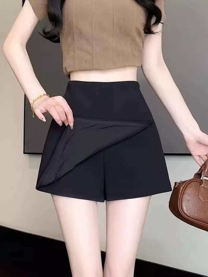 Jupe courte asymétrique taille haute coupe trapèze pour femme