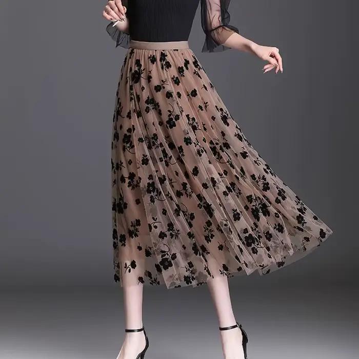 Femmes coréennes jupe en Tulle mode été crochet Floral