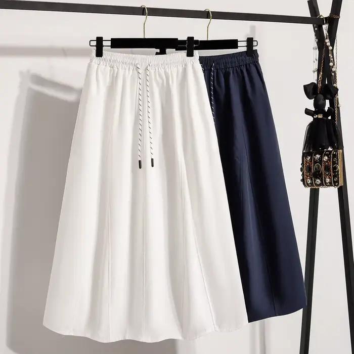 Jupe demi-corps taille haute avec cordon de serrage, nouvelle mode printemps et automne, simple et élégante, couleur unie, jupe trapèze de loisirs