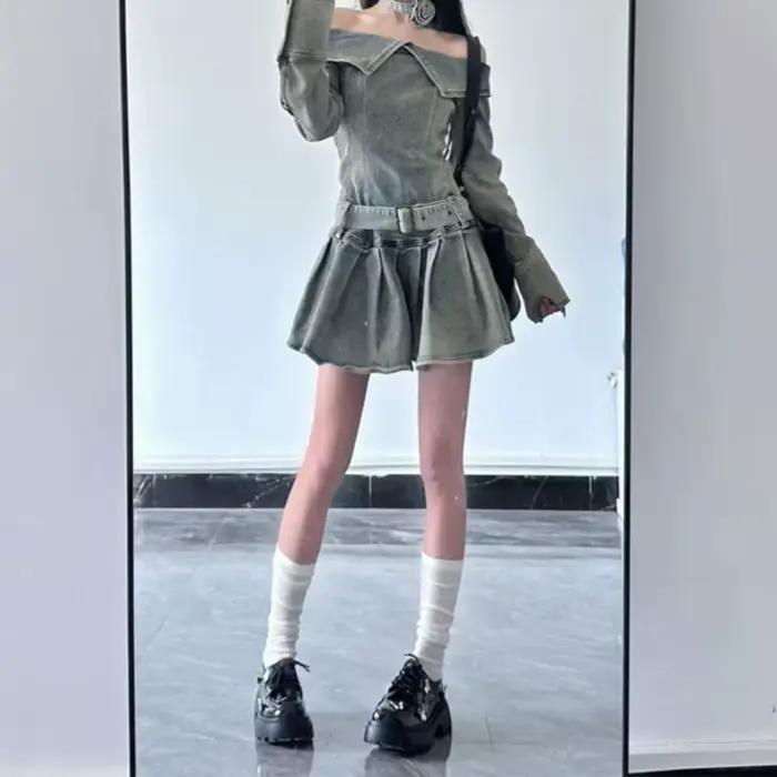 Robe en jean à manches longues et jupe courte pour femmes