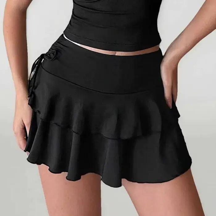 Jupe courte mini plissée à lacets pour filles