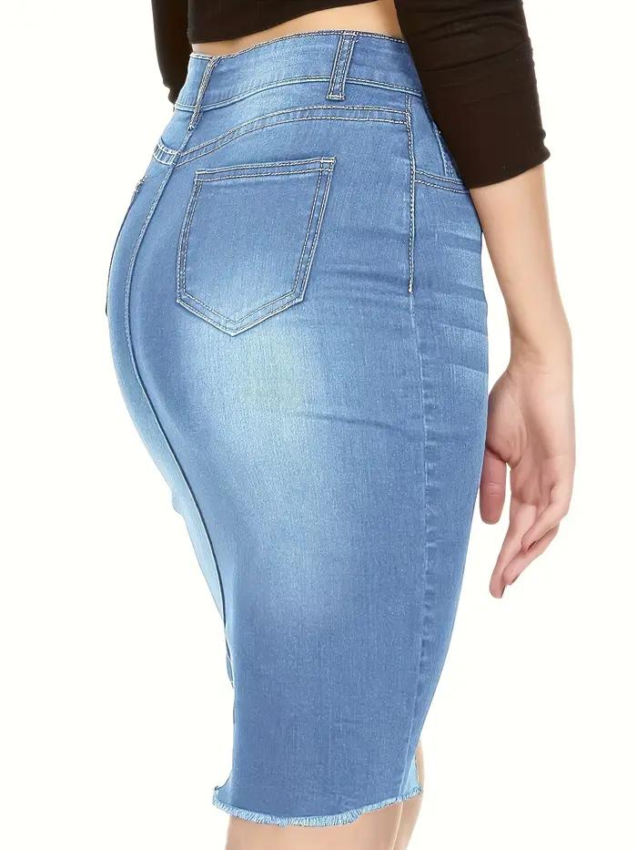 Jupe en Jean Décontractée pour Femme, Taille Haute, en Denim