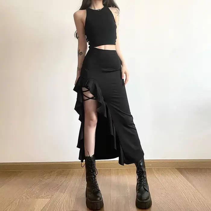 Jupe mi-longue taille haute pour femme