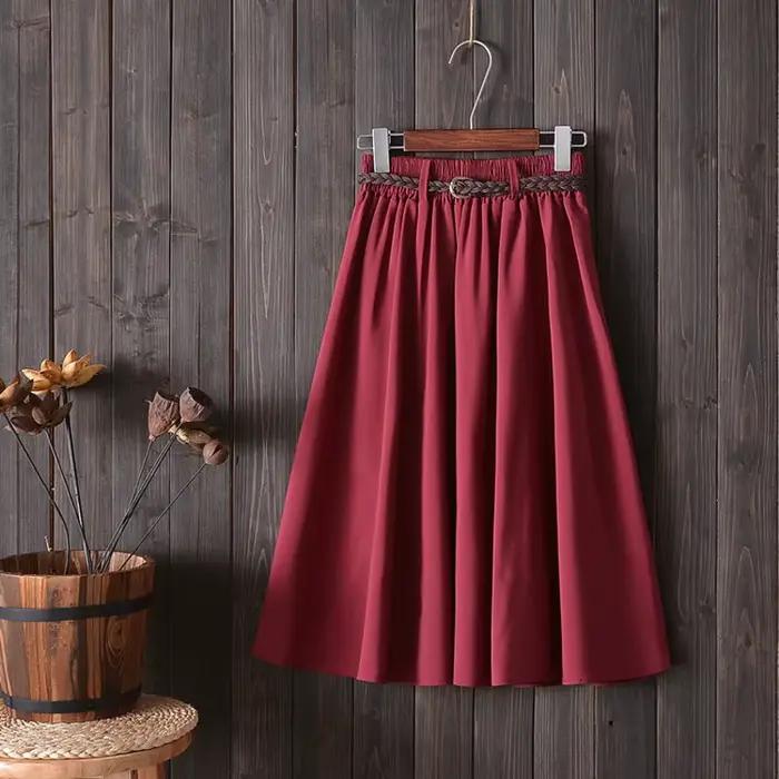 Jupe plissée mi-longue avec ceinture pour femme