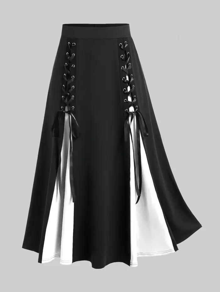 Jupes pour femmes grandes tailles, jupe superposée en dentelle et mousseline rouge foncé ou costume de vampire pour Halloween, jupe gothique à lacets bicolore